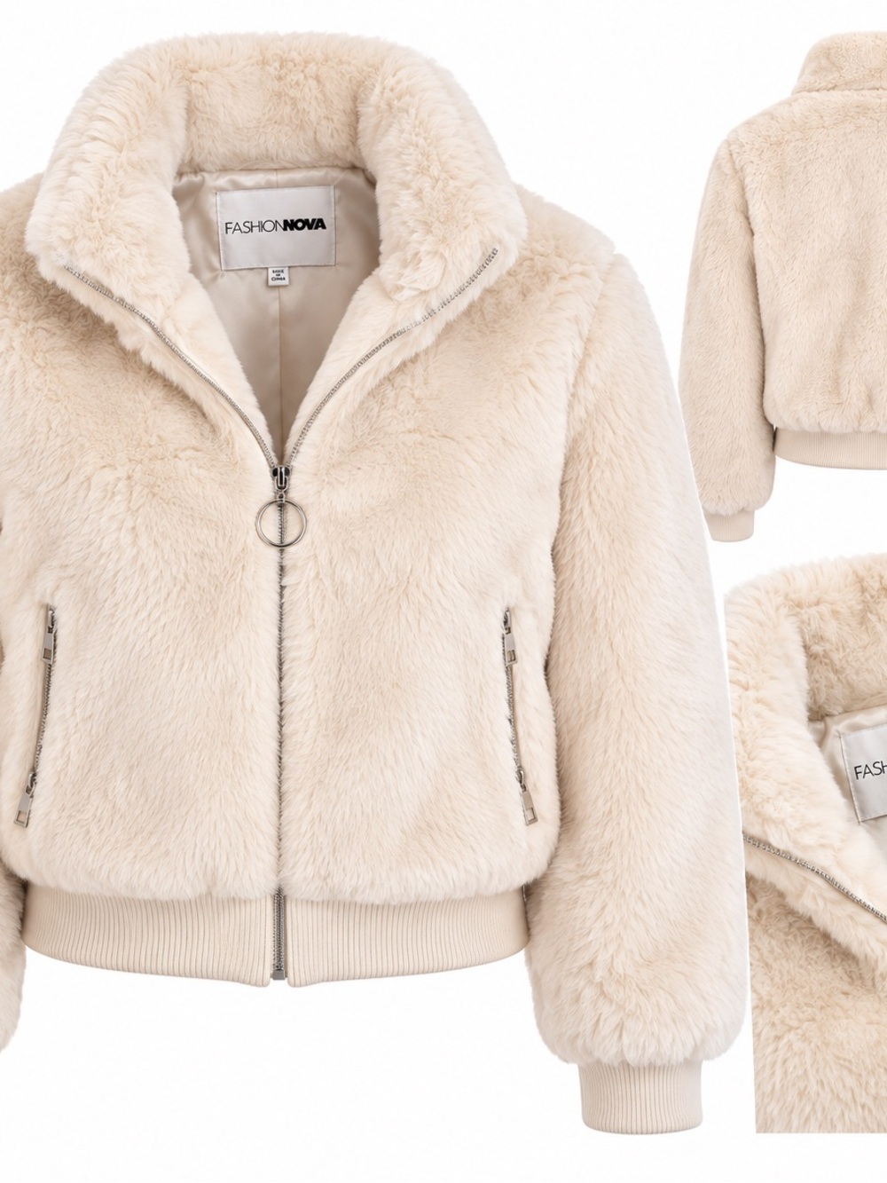 Fashion Nova Cream Faux Fur Bomber Jacket for Kids